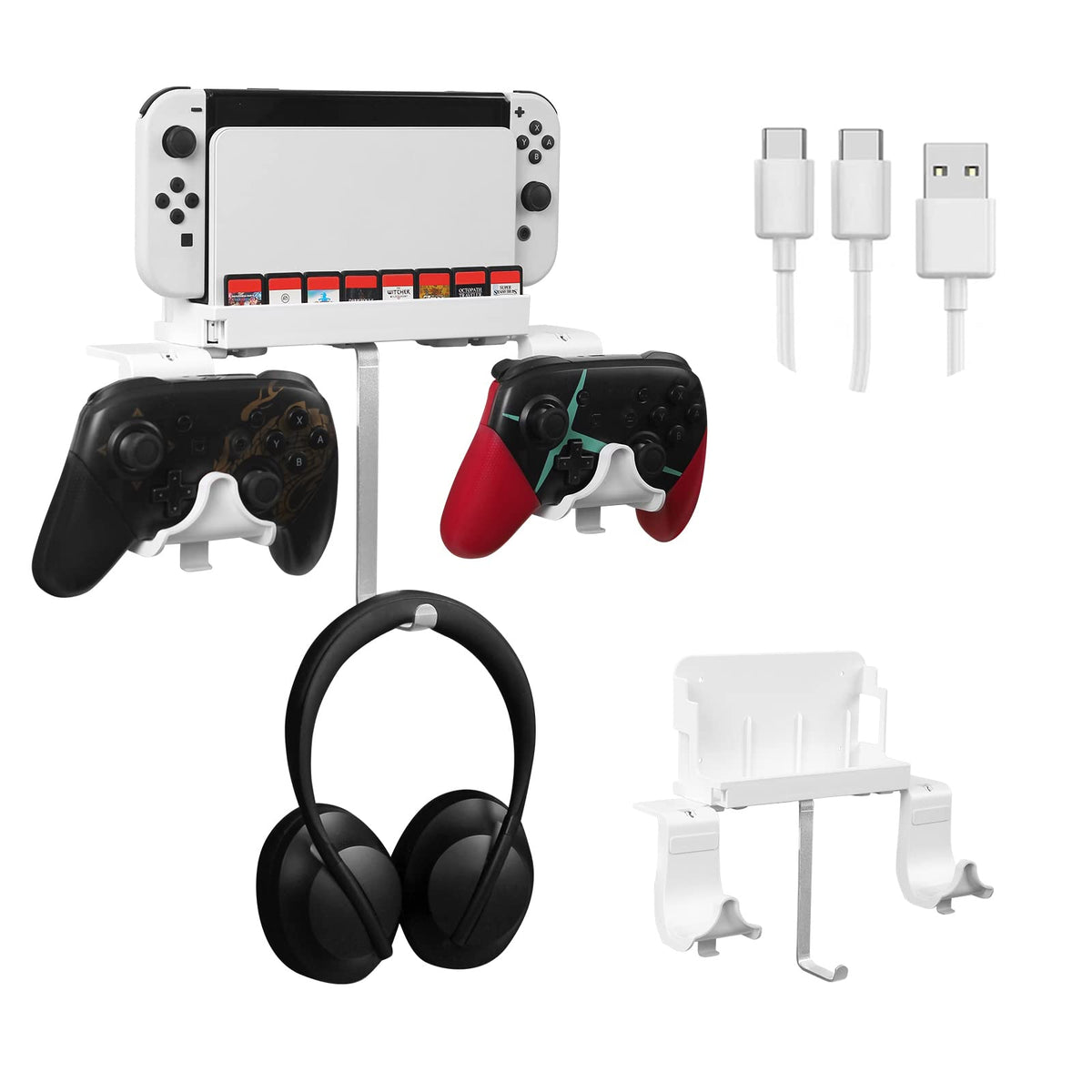 Hosanwell Switch Wall Mount  Wall Mount for Switch/Switch OLED  with Hooks for Hanging Joy-Cons  Dual Controller Holder with Non-Slip Mat  White