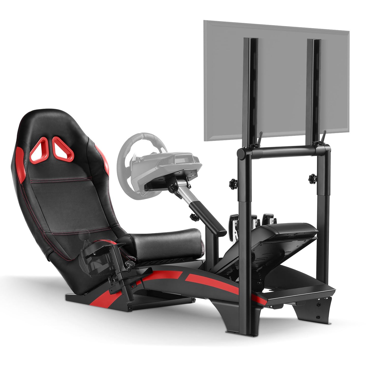 RACGTING Racing Simulator Cockpit with Monitor Stand for G PRO/G29/G920/G923, Thrustmaster T300RS, FANATEC CSL DD - Black and Red