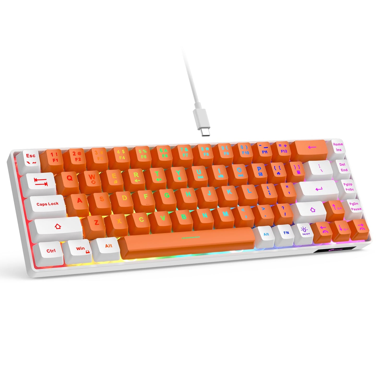 GEODMAER 65% Gaming Keyboard  LED Backlit Mini Wired Keyboard  Ultra-Compact Anti-Ghosting No-Conflict 68 Keys Membrane Gaming Wired Keyboard for PC Laptop Windows Gamer(Orange-White)