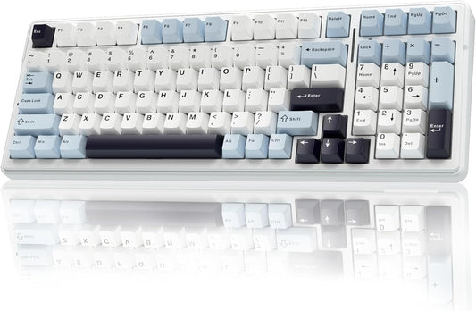 AULA F99 Wireless Mechanical Keyboard  Hot Swappable Custom Keyboard Pre-lubed Linear Switches Gasket Structure RGB Backlit Gaming Keyboard (Blue&White)