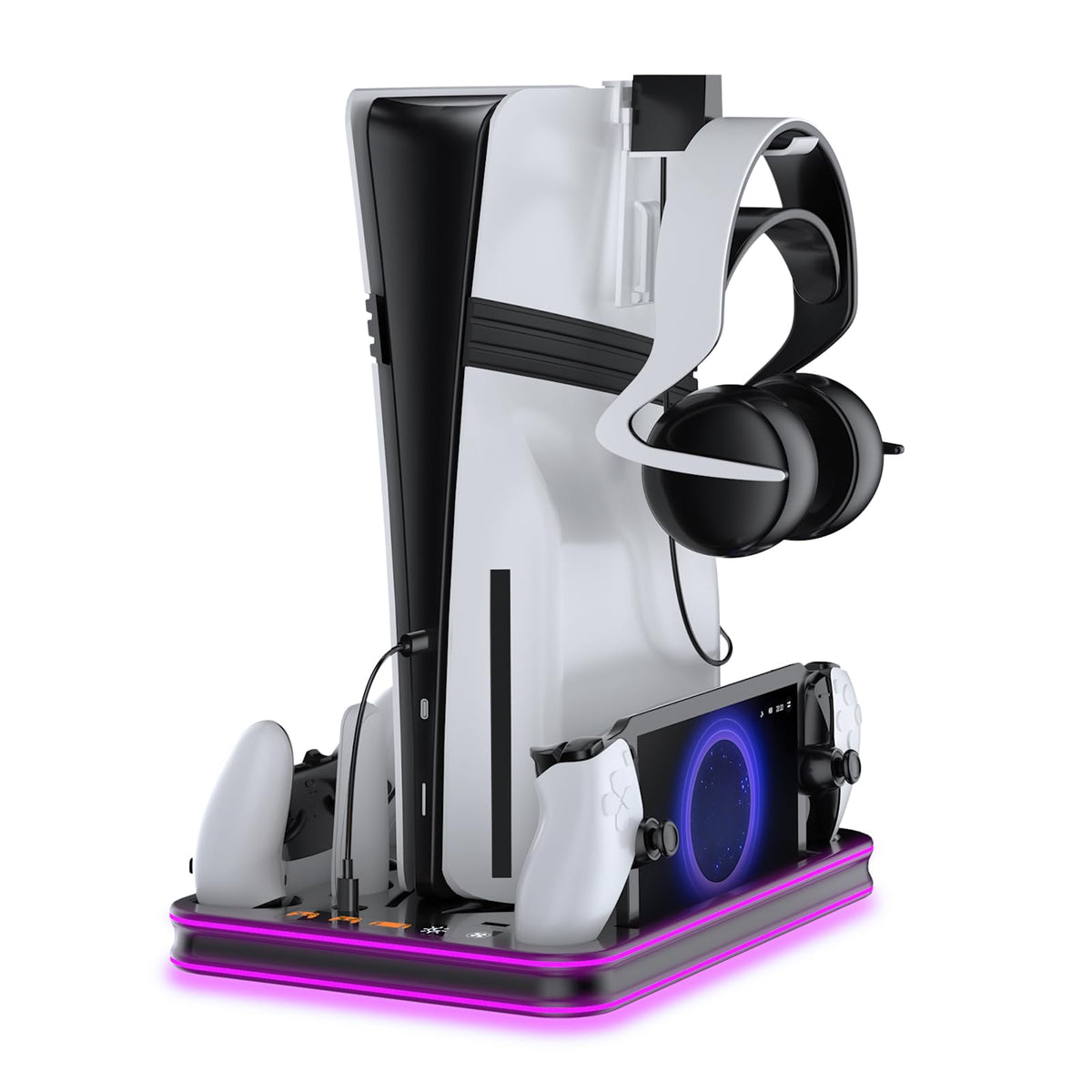 EJGAME PS5 Pro/Slim/PS5 Stand and Cooling Station with RGB Lighting Controller Charging Station for Playstation 5 Console  PS Portal Charging Dock  PS5 Pro Accessories with 3 Level Cooling Fan (Black)