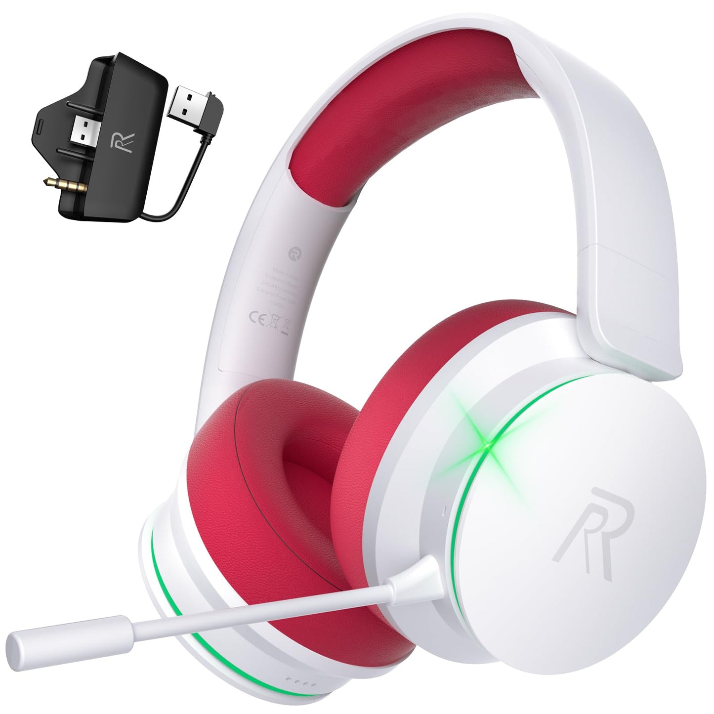 RYR Wireless Gaming Headset for Xbox Series X|S  Xbox One  PS5  PS4  Mac  Bluetooth 5.3  3D Surround Sound  Rotatable Earmuffs  Gaming Headphones with Noise Canceling Microphones  White-Red