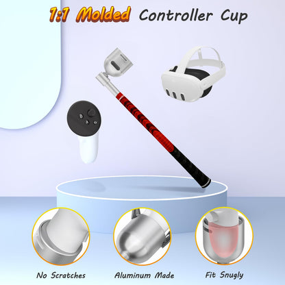 ZHGM VR Golf Club Attachment for Meta Oculus Quest 3 - Tilt Up Red, Aluminum 1:1 Molded Controller Adapter, Right Grip, Model Q3-1