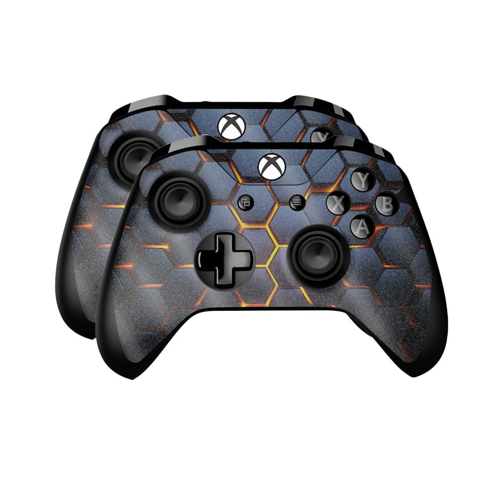 Glossy Glitter Skin Compatible with Microsoft Xbox One Controller (2 Pack) - Lava Hex - Premium 3M Vinyl Protective Wrap Decal Cover - Easy to Apply | Crafted in The USA by MightySkins
