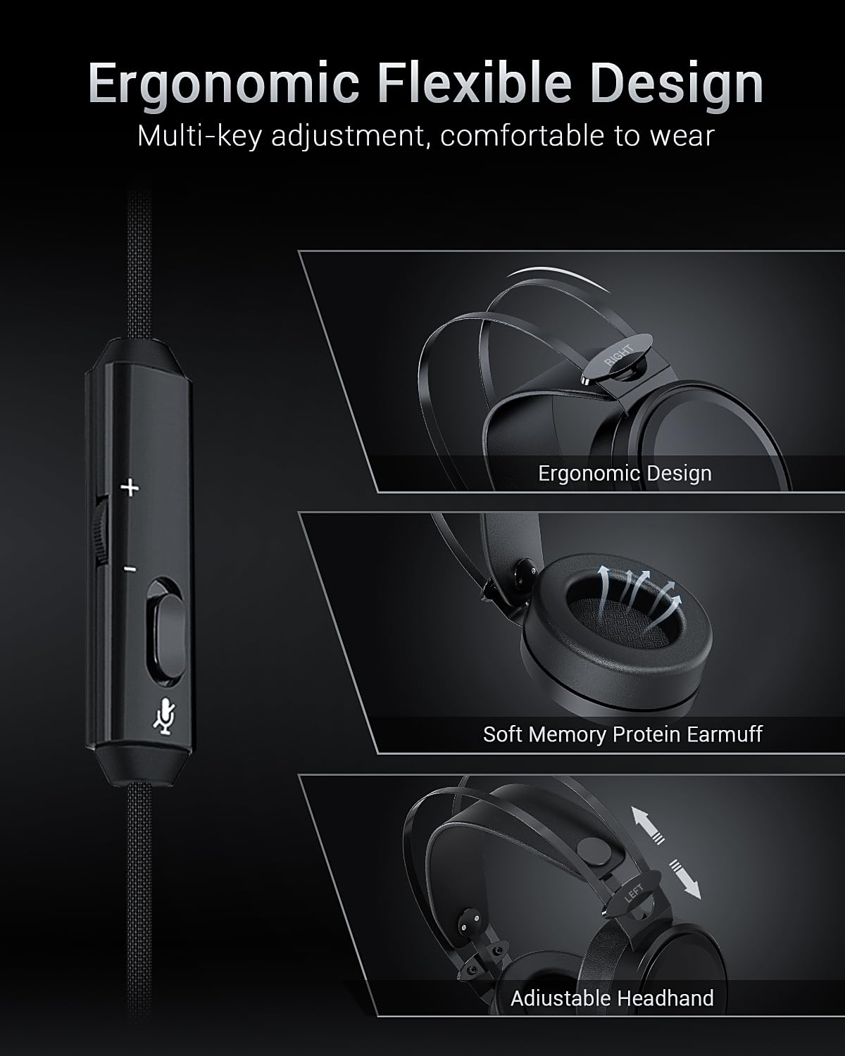 NUBWO N7 Gaming Headset - Wired Stereo Headphones for PS4/Xbox One/PC - Noise Cancelling Mic, 3.5mm, Black