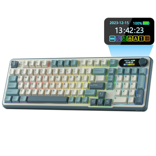 RK ROYAL KLUDGE S98 96% Wireless Mechanical Keyboard - Smart Display, Hot Swappable, Linear Cream Switch, Sky Blue