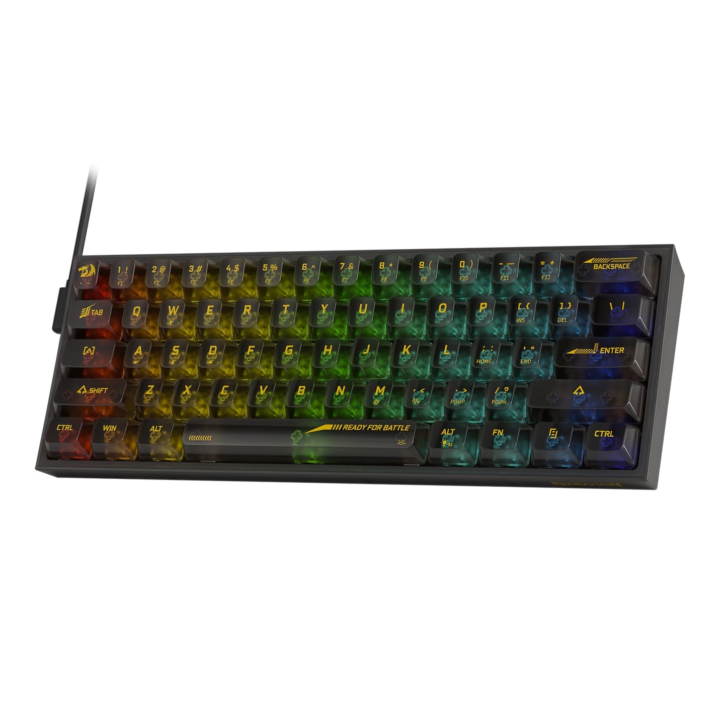 Redragon K617 SE 60% Wired RGB Gaming Keyboard, 61 Keys, Transparent Plastic, Black Transparent, Custom Linear Switch