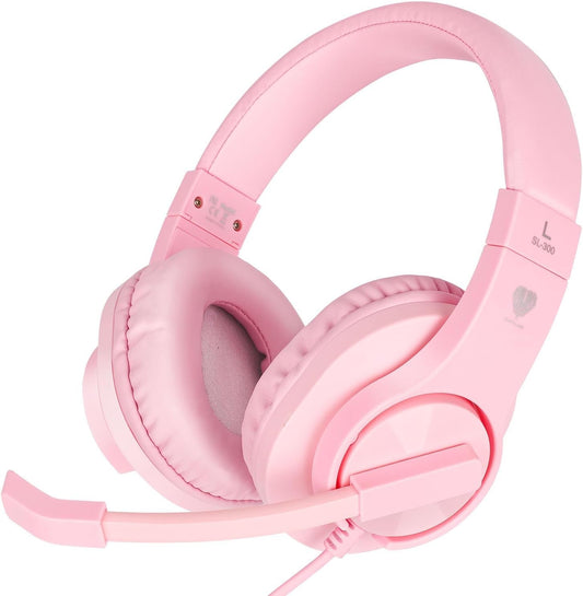 DIWUER Gaming Headset for Xbox One  PS4  PS5  Nintendo Switch  Bass Surround and Noise Cancelling 3.5mm Over Ear Headphones with Mic for Laptop PC Smartphones  Pink