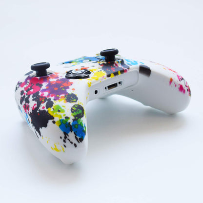 Hikfly Silicone Gel Controller Cover for Xbox One/S/X, White Paints, Includes 8 Thumb Grip Caps, Xbox One Print Style