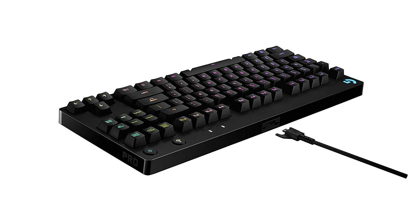 Logitech G Pro Mechanical Gaming Keyboard - RGB Backlit, Ultra Portable, Detachable Micro USB Cable, Black, Model 920-008290