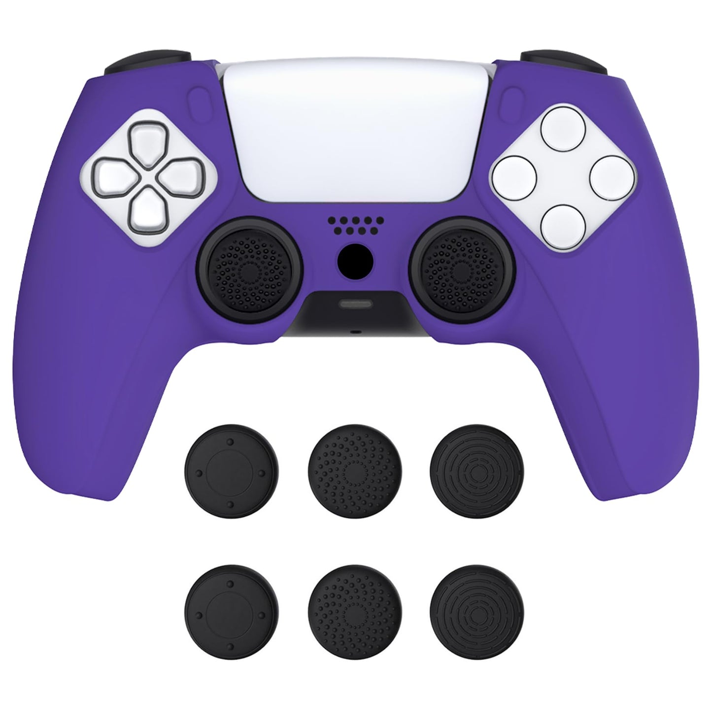 PlayVital Pure Series Dockable Model Anti-Slip Silicone Cover Skin for ps5 Controller  Soft Rubber Grip Case for ps5 Wireless Controller Fits with Charging Station with Thumb Grip Caps - Purple