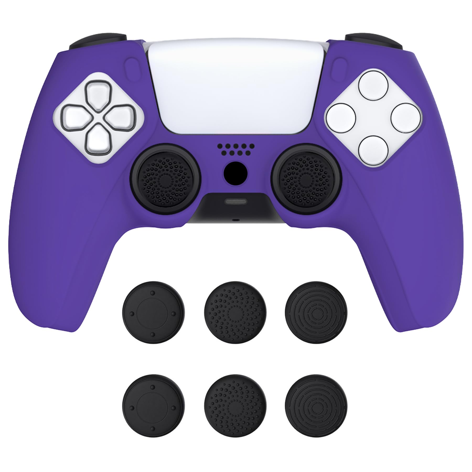 PlayVital Pure Series Dockable Model Anti-Slip Silicone Cover Skin for ps5 Controller  Soft Rubber Grip Case for ps5 Wireless Controller Fits with Charging Station with Thumb Grip Caps - Purple