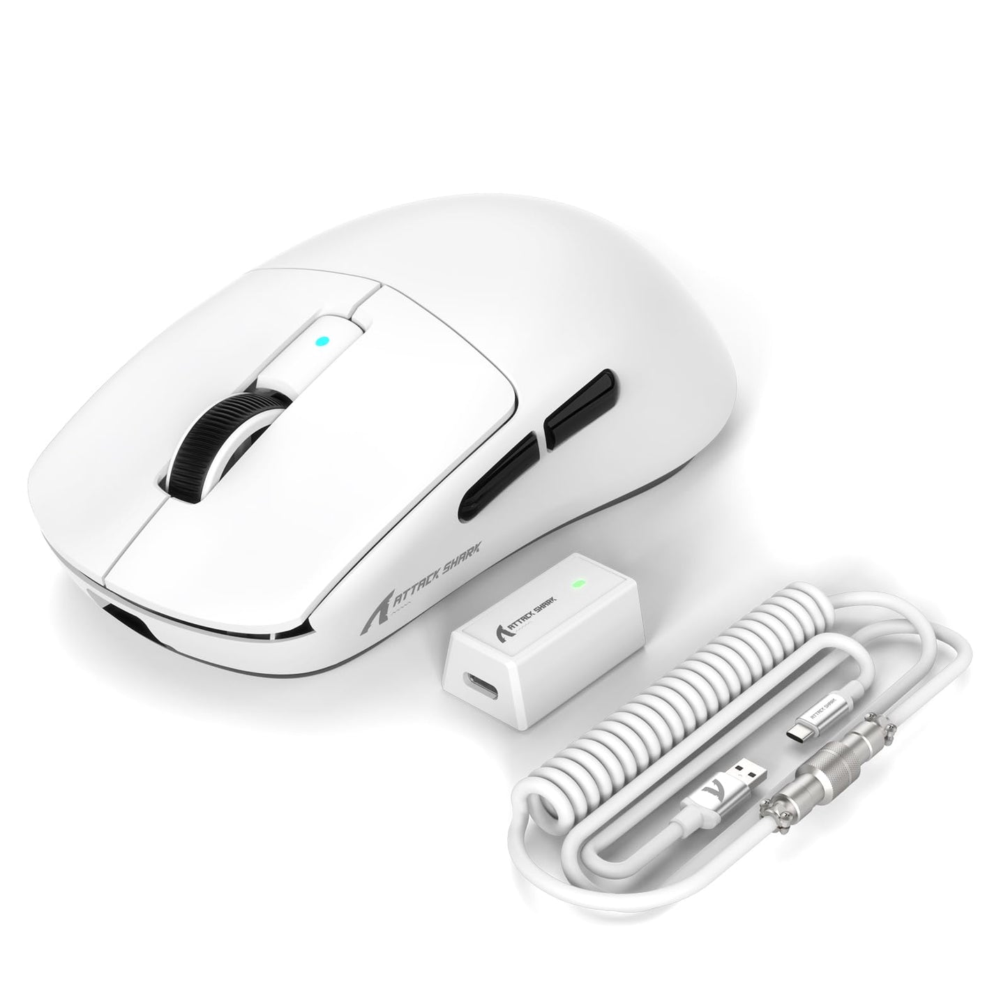 ATTACK SHARK R6 39g Superlight Wireless Gaming Mouse PixArt PAW3950MAX 42000 DPI MCU Nodic 52840 Computer Mouse 8K Polling Rate Web Driver BT/2.4Ghz/Wired Tri-Mode Mice with Coiled Cable-White