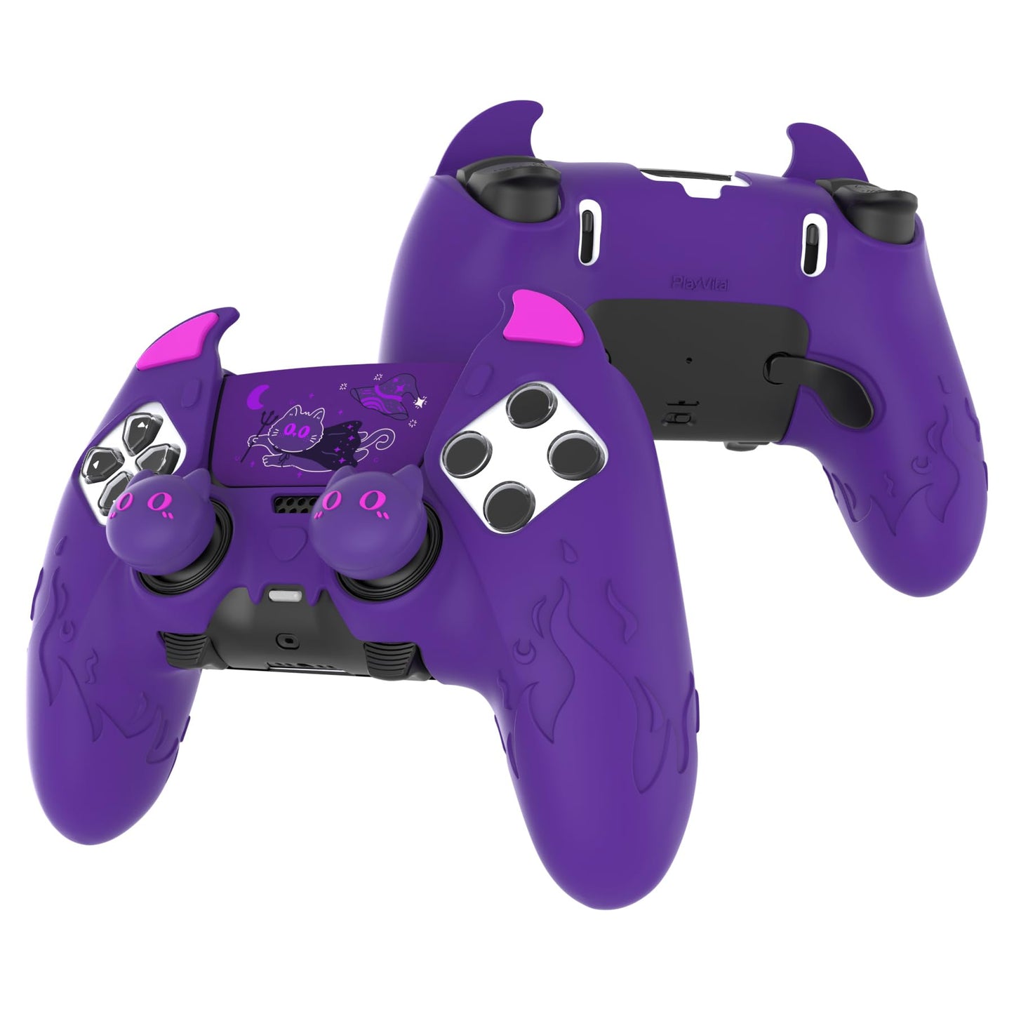 PlayVital for PS5 Edge Controller Skin | Demon Purple Silicone Cover with Touchpad Sticker & Thumb Grip Caps | Cute Protecter Case Accessories