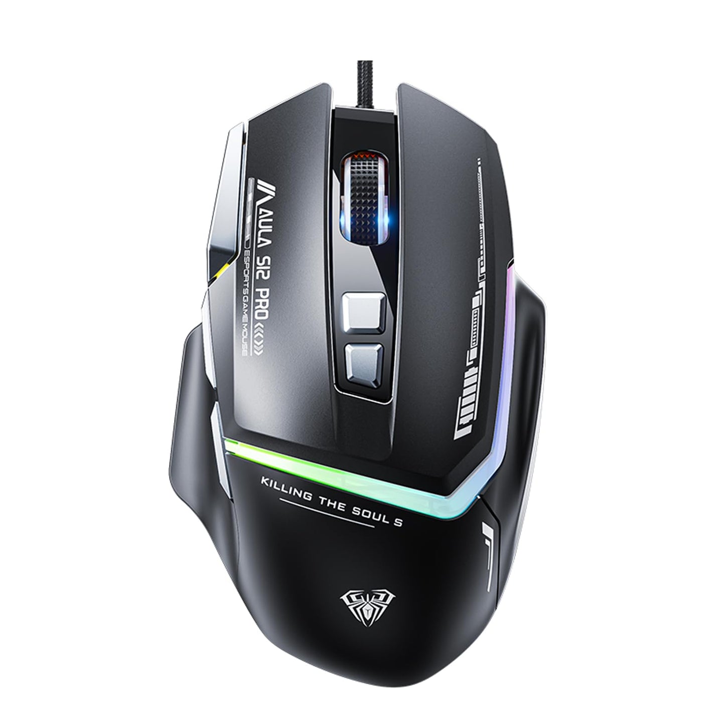 AULA S12Pro Wired Gaming Mouse - 12800 DPI, RGB Backlit, 8 Programmable Buttons, Black
