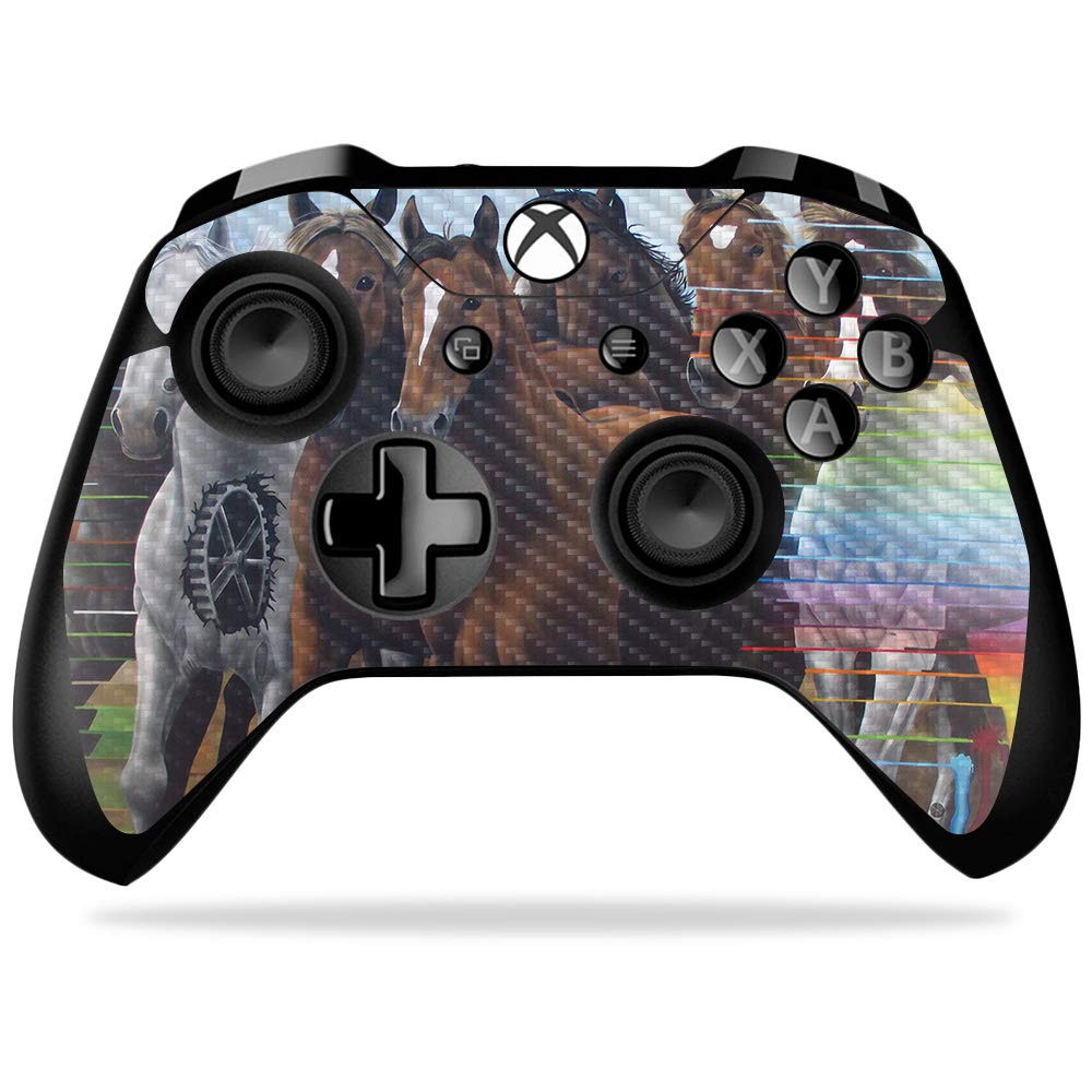 MightySkins Carbon Fiber Skin for Microsoft Xbox One X Controller - Horse Stampede | Protective  Durable Textured Carbon Fiber Finish | Easy to Apply  Remove  and Change Styles | Made in The USA