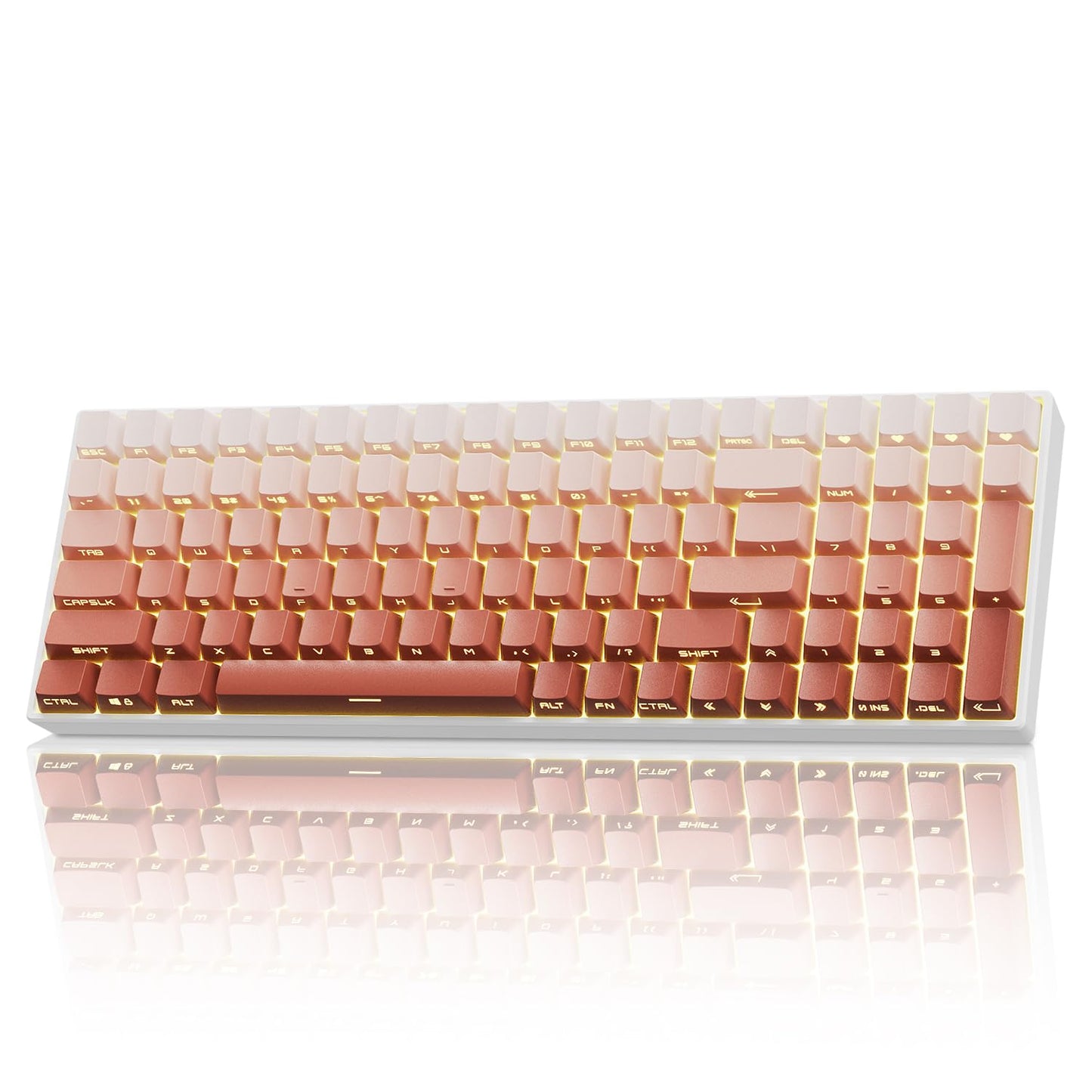 ZORNHER ZH100 Wireless Mechanical Keyboard 98% Pink Creamy Keyboard with Number Pad Full Size Rose Gold Gaming Keyboard Lighted Up PBT Dipped Keycaps Creamy Sounding Linear Switches