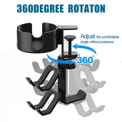 Elfzone 360° Rotating Game Controller & Headphone Holder - Clamp On Desk Organizer, Model 1