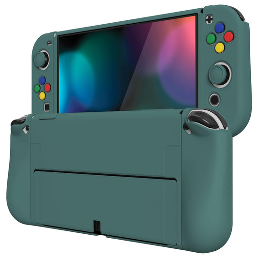 PlayVital ZealProtect Soft Protective Case for Nintendo Switch OLED  Flexible Protector Joycon Grip Cover for Nintendo Switch OLED with Thumb Grip Caps & ABXY Direction Button Caps - Hunter Green