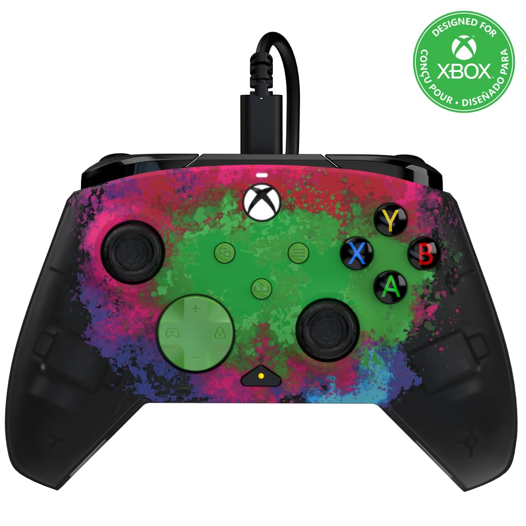 PDP Gaming REMATCH GLOW Enhanced Wired Controller: Licensed Xbox Series X|S Gamepad  Xbox One  Windows PC  Mappable Back Buttons  Audio Control  Customizable Companion App: Space Dust Glow in the Dark