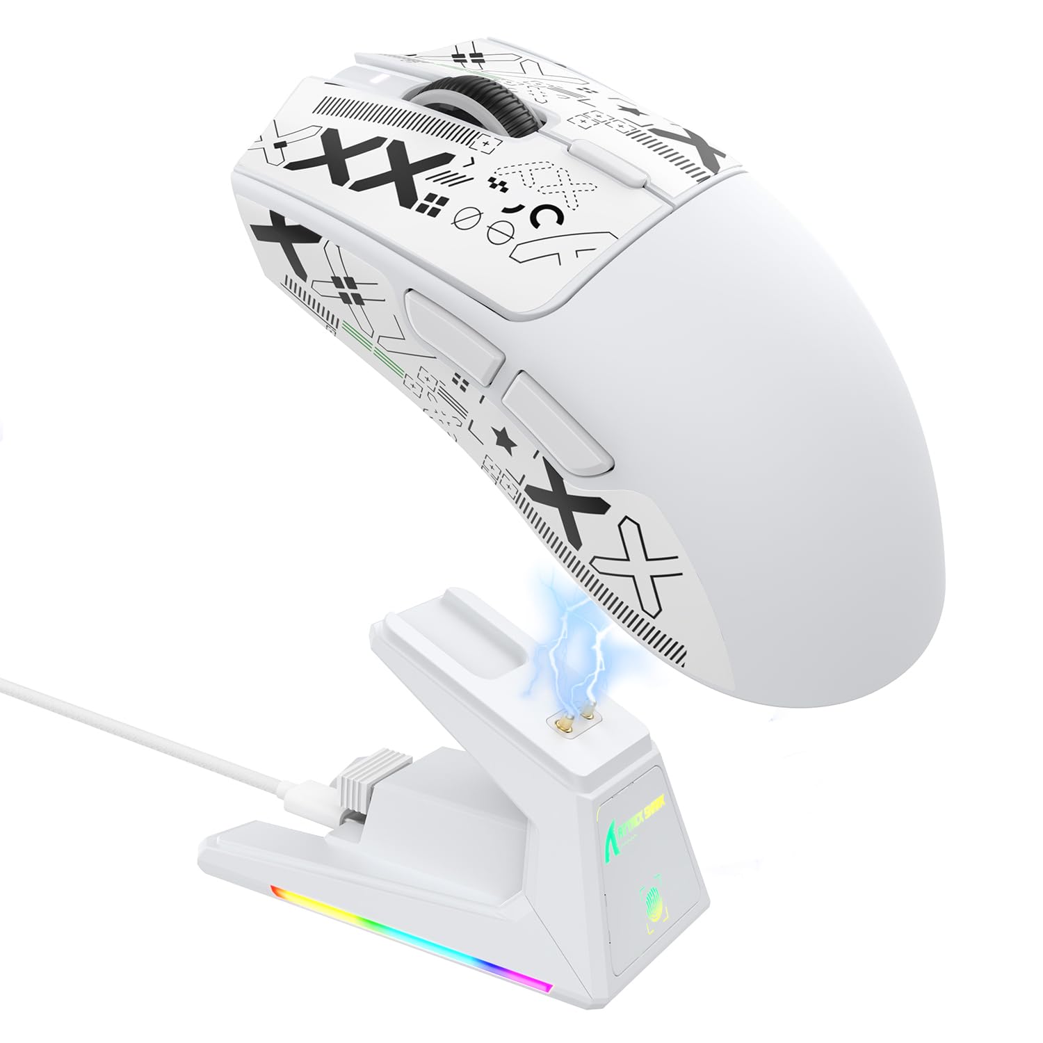 ATTACK SHARK X1 Ultralight Wireless Gaming Mouse - 40000DPI, RGB Dock, Anti-Slip Grip, White+Grip Tape