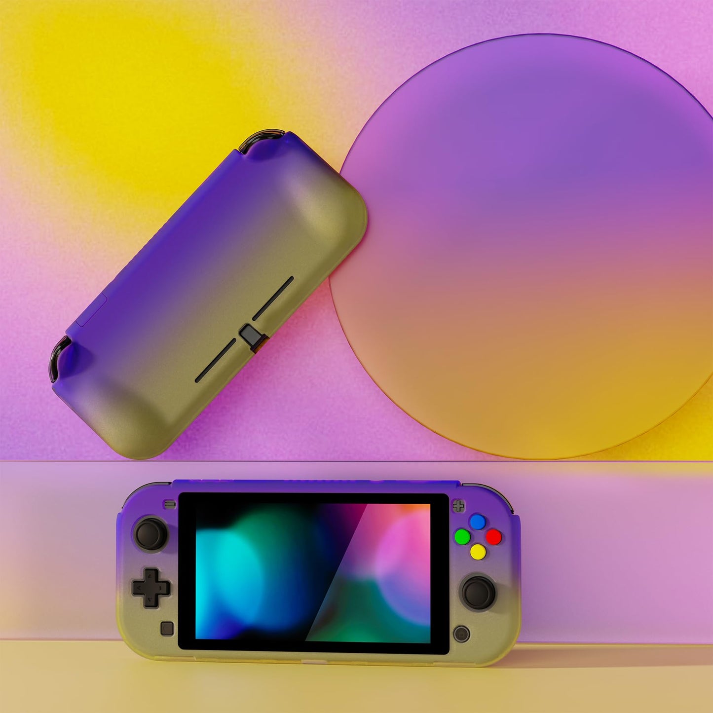PlayVital ZealProtect Case for Nintendo Switch Lite - Ergonomic Grip, Shock-absorbent, Screen Protector, Gradient Purple Yellow