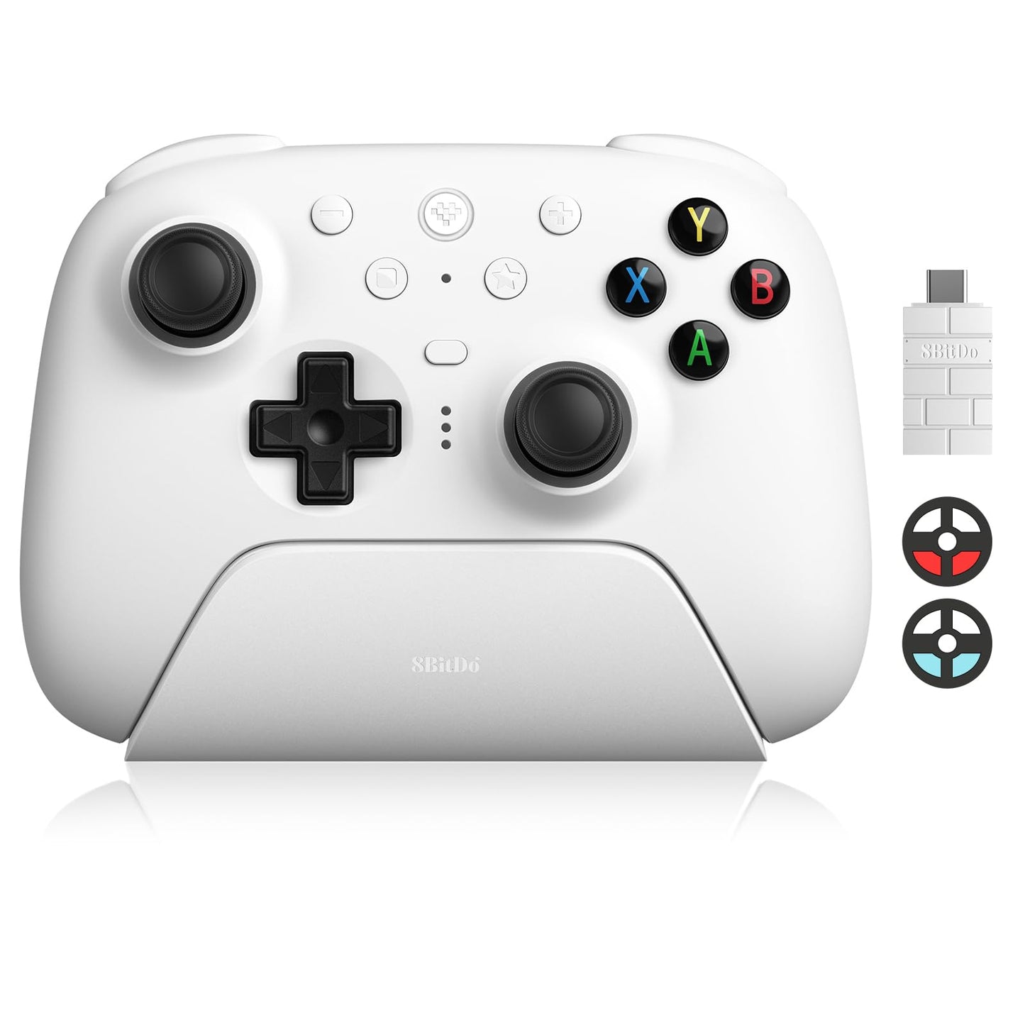 8BitDo Ultimate 2 Wireless Controller with TMR Joysticks for Windows & Android  Gaming Controller with Switchable Hall Effect/Tactile Triggers  RGB Fire Ring 8Speed Wireless Tech  Charging Dock  White