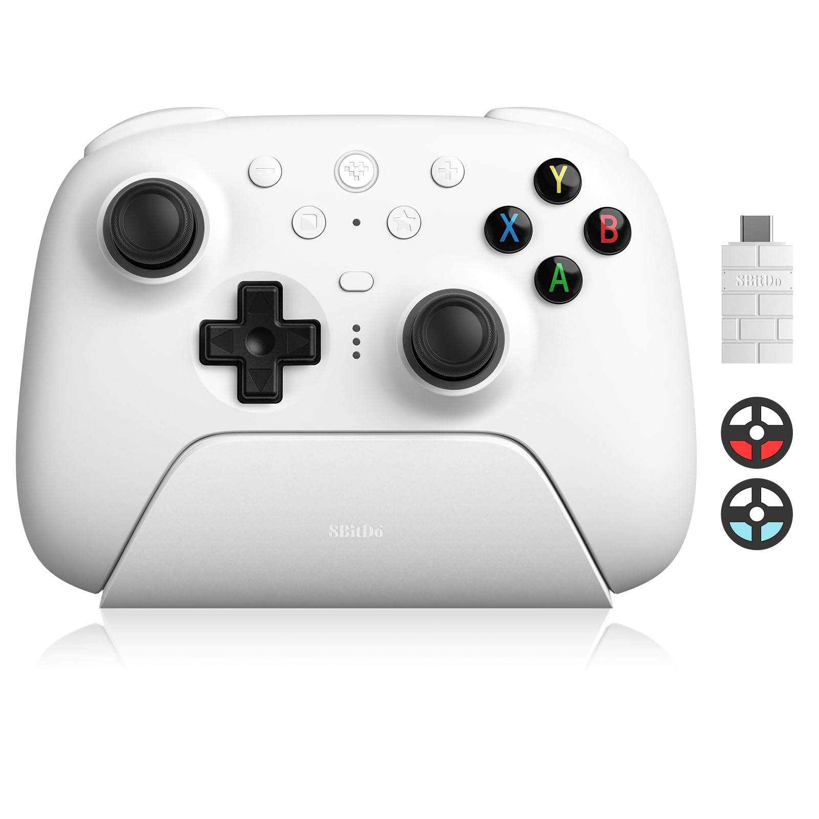 8BitDo Ultimate 2 Wireless Controller with TMR Joysticks for Windows & Android  Gaming Controller with Switchable Hall Effect/Tactile Triggers  RGB Fire Ring 8Speed Wireless Tech  Charging Dock  White