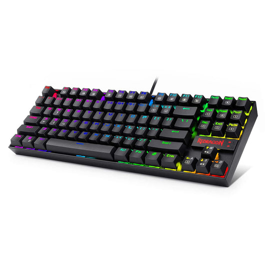 Redragon K552 Mechanical Gaming Keyboard 60% Compact 87 Key Kumara Wired Cherry MX Blue Switches Equivalent for Windows PC Gamers (RGB Backlit Black)