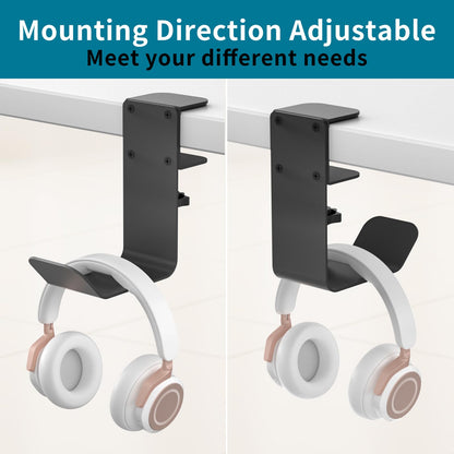 Hztprm Clamp-On Under Desk Headphone Holder - Black Glass Hanger for Headsets & Bags