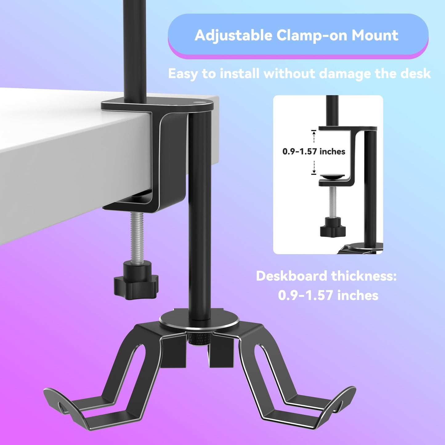 DGPCT Rotatable 4 Tier Desk Clamp Headset Stand for PS5, Xbox, PC - Black Aluminum Gaming Headphone Hanger