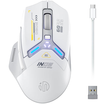 INPHIC IN9 Wireless Gaming Mouse - Tri-Mode Bluetooth, 2.4G, 10000 DPI, RGB Backlit, Gray