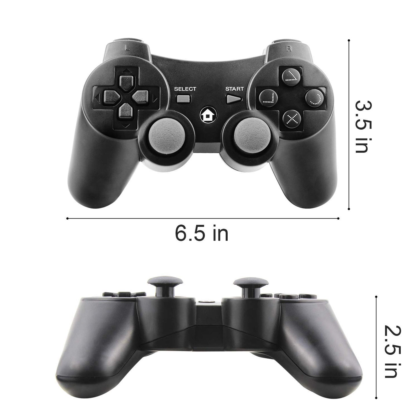 Diswoe Wireless Bluetooth Controller for PS3 - Black Gamepad with Charger Cable, Double Vibration, Model ET15551