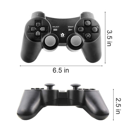 Diswoe Wireless Bluetooth Controller for PS3 - Black Gamepad with Charger Cable, Double Vibration, Model ET15551