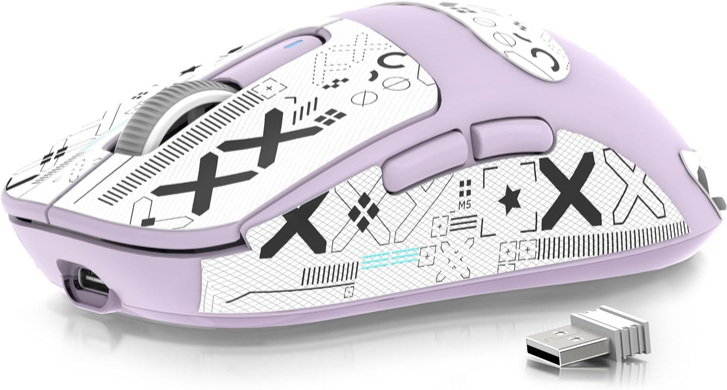 MANBASNAKE ATTACK SHARK X3 Wireless Gaming Mouse - 49g, 26K DPI, 200h Battery, Lavender & Griptape, Ergonomic for PC/Laptop