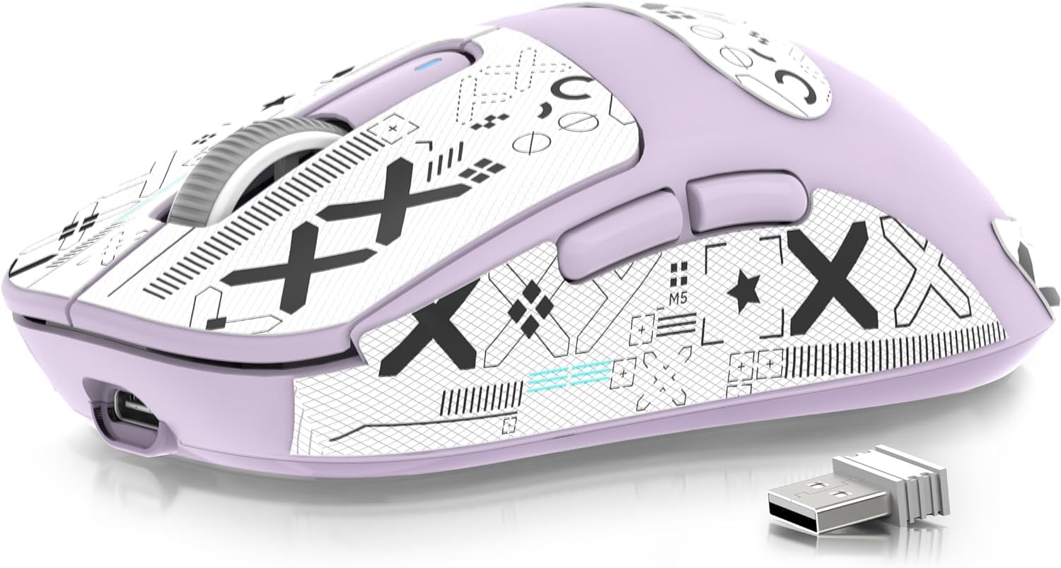 MANBASNAKE ATTACK SHARK X3 Wireless Gaming Mouse - 49g, 26K DPI, 200h Battery, Lavender & Griptape, Ergonomic for PC/Laptop