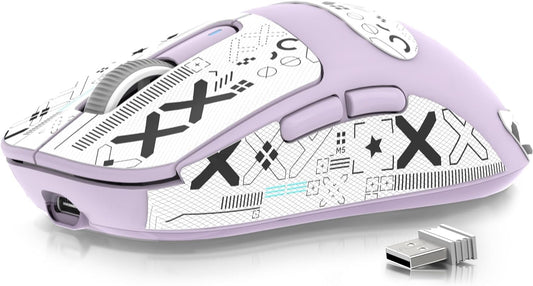MANBASNAKE ATTACK SHARK X3 Wireless Gaming Mouse - 49g, 26K DPI, 200h Battery, Lavender & Griptape, Ergonomic for PC/Laptop