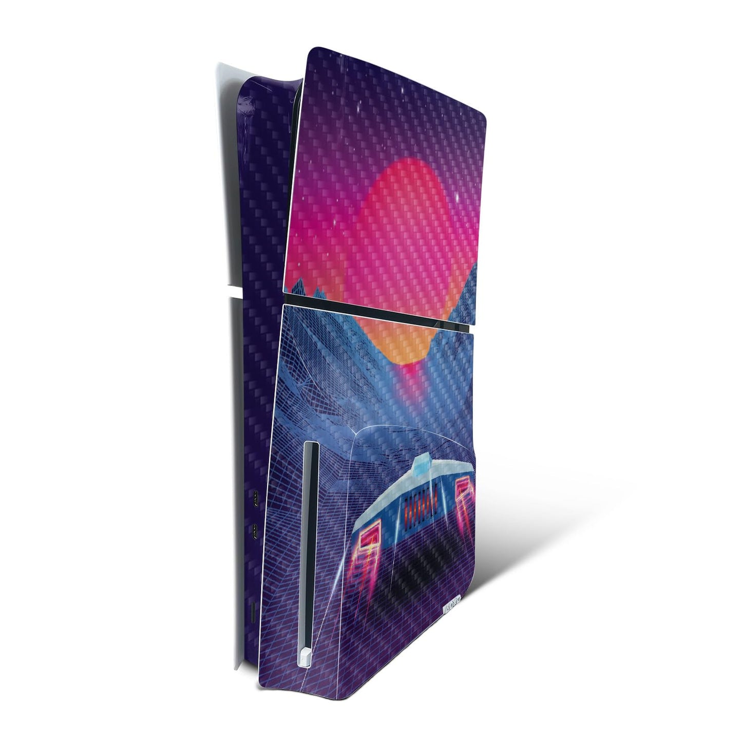 MightySkins Carbon Fiber Skin for PS5 Playstation 5 Slim Disc Edition Console Only - Synthwave Drive Protective  Durable Textured Carbon Fiber Finish Easy to Apply Made in The USA