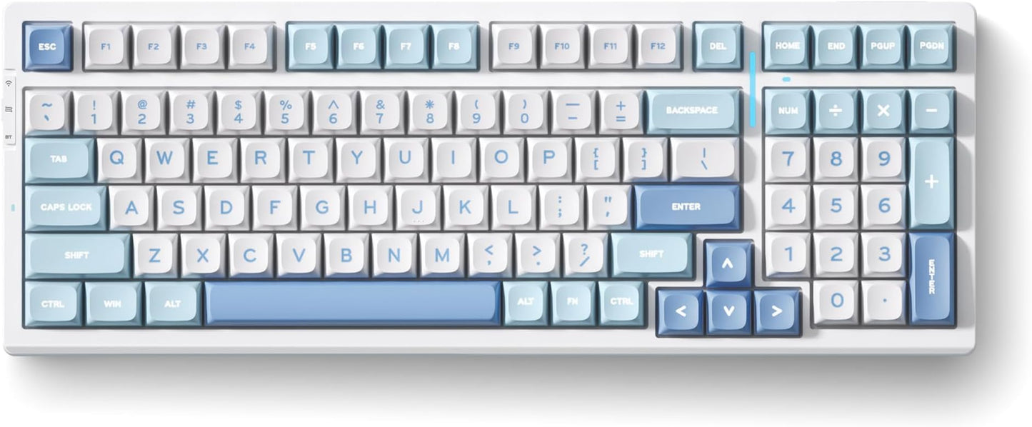 MCHOSE G98 PRO Wireless Gaming Keyboard  Tri-Mode Connection Mechanical Keyboard  Hot Swappable Custom Gasket Structure  Pre-lubed Linear Switches  Double Shot PBT Keycaps  RGB LED Backlit  Blue&White