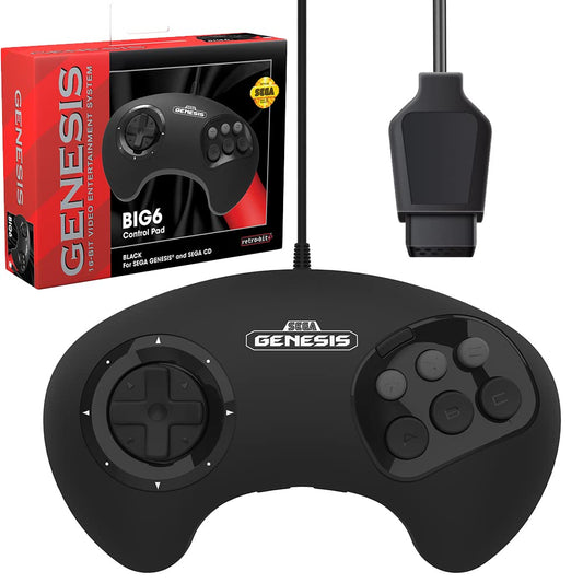 Retro-Bit BIG6 Controller Pad for SEGA Genesis - Black - Original Port Classic Gaming Accessory