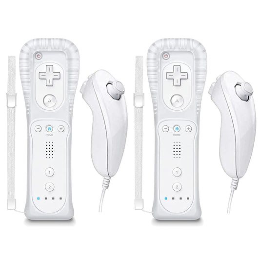Burcica Wii Remote and Nunchuck Controller - Wireless, White with Silicone Case and Wrist Strap