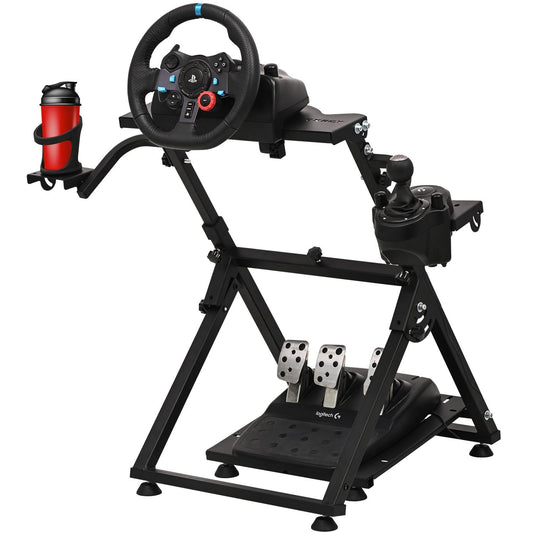 CXRCY Racing Wheel Stand - Adjustable & Foldable with Cup Holder, Compatible with Logitech G920/G29/G27/G25, Black