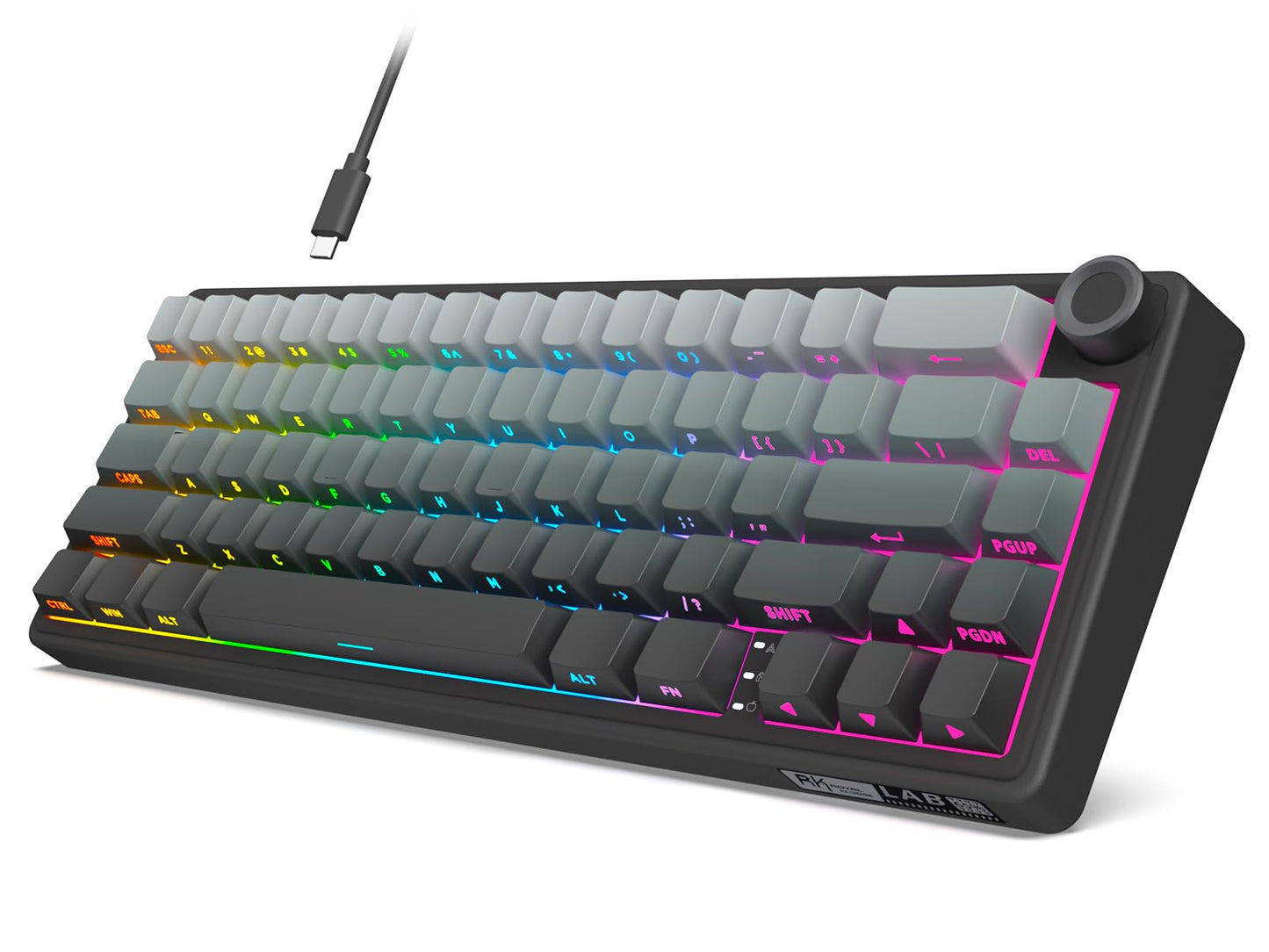 RK ROYAL KLUDGE R65 Wired Gaming Keyboard with Volume Knob  60% Percent RGB Backlit Mechanical Keyboard  Side Printed PBT Keycaps  QMK/VIA  66 Keys Hot Swappable Beige Switch  Gradient Black