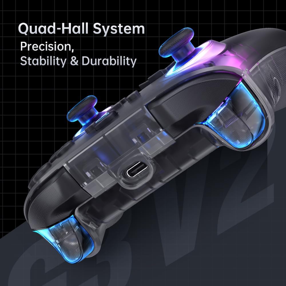 Machenike G3V2 Bluetooth Controller - RGB Lighting, Hall Effect Joysticks, 1000mAh Battery, Programmable Buttons, Black