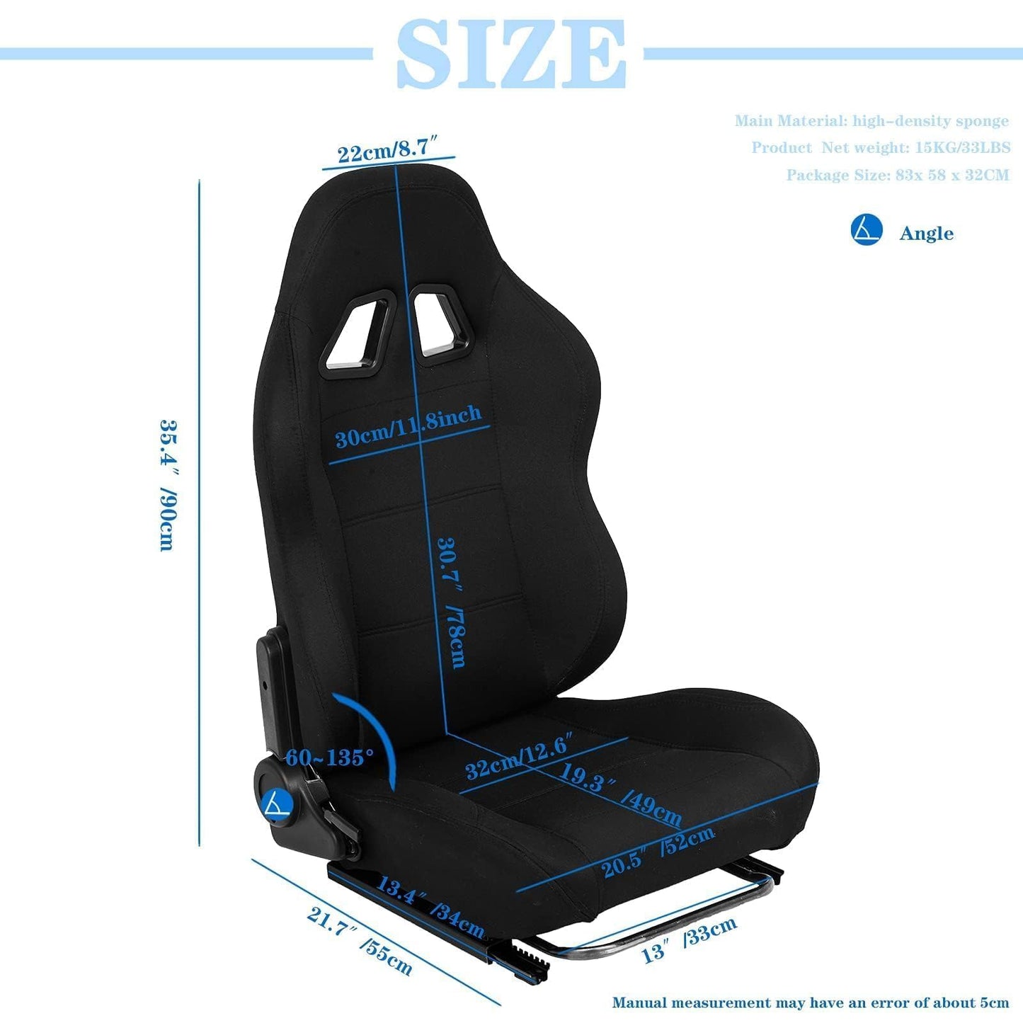 Supllueer Racing Seat - Adjustable Cloth Gaming Seat with Double Locking Slides, Black, Fits Most Racing Simulator Cockpits