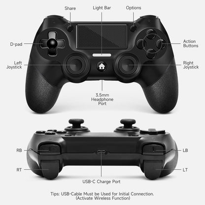 AceGamer Wireless Controller 2 Pack for P4 - Midnight Black, Non-Slip Grip, Includes 2 USB-C Cables