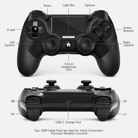 AceGamer Wireless Controller 2 Pack for P4 - Midnight Black, Non-Slip Grip, Includes 2 USB-C Cables