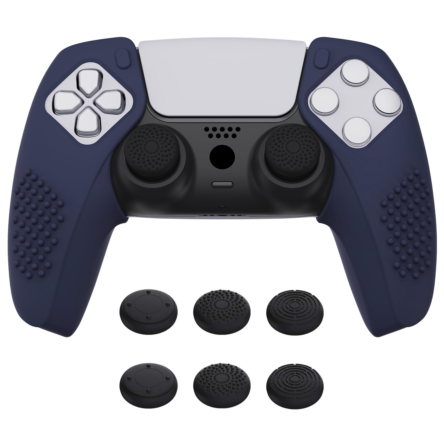 PlayVital 3D Studded Edition Ergonomic Soft Controller Silicone Case Grips for ps5 Compatible with Charging Station Rubber Protector Skins with 6 Thumbstick Caps for ps5 Controller - Midnight Blue