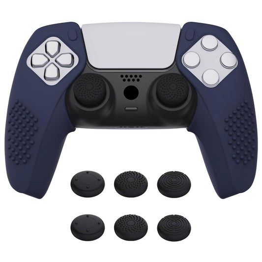 PlayVital 3D Studded Edition Ergonomic Soft Controller Silicone Case Grips for ps5 Compatible with Charging Station Rubber Protector Skins with 6 Thumbstick Caps for ps5 Controller - Midnight Blue