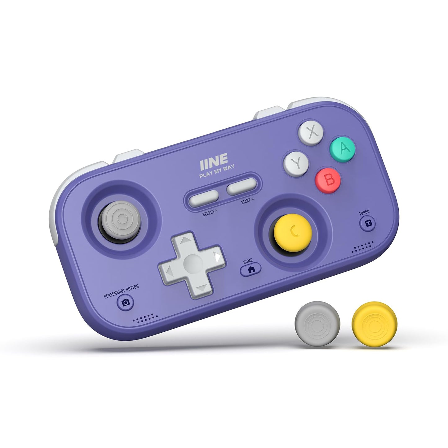 IINE Retro Pocket Game Controller with Hall Effect Joysticks  Switch 1 & 2 Compatible  Wireless Gamepad for Steam Deck  PC  Android  iOS  Customizable D-Pad  Vibration & Motion Control (Purple)